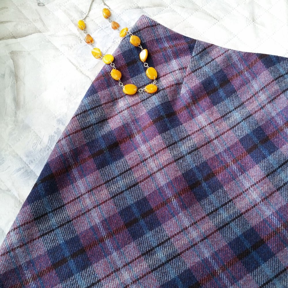 Vintage purple plaid wool blend skirt, sz S